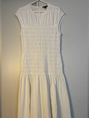 White Smocked Poplin Maxi Dress